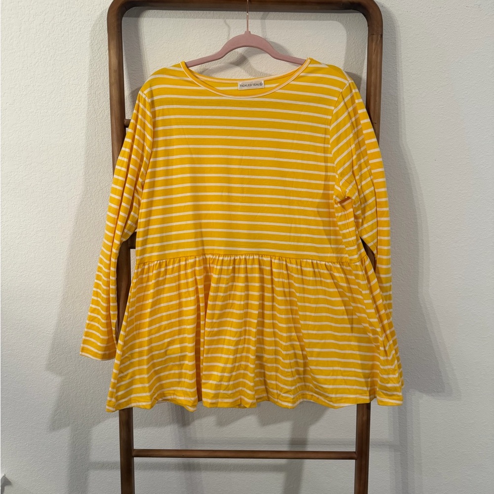 Tickled Teal Yellow Striped Long Sleeve Top